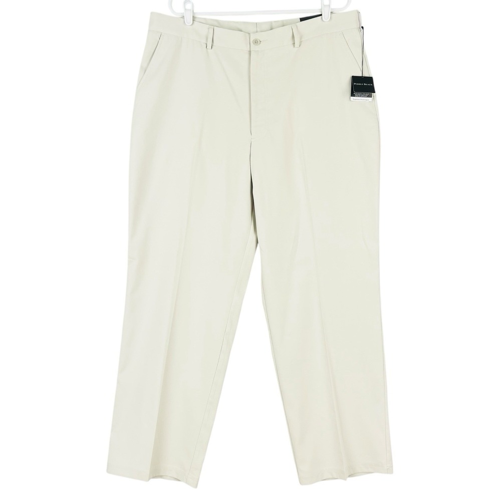 Pebble Beach Men's Performance Straight Flat Front Cream Pants Size 38x32 NWT
